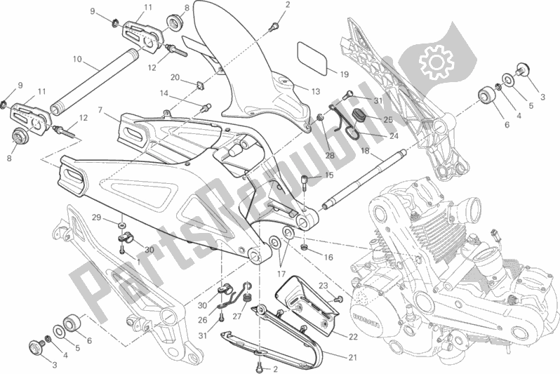 Alle onderdelen voor de Zwenkarm van de Ducati Monster 659 ABS Australia 2014
